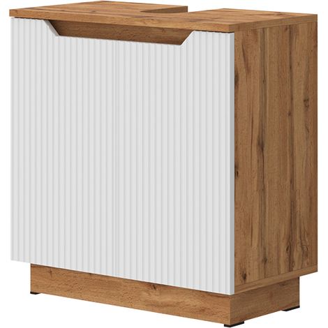 Mueble bajo lavabo Lotta, Roble/rayas blancas, 59.8 x 62.1 cm con 2 puertas, Vicco (1/5)