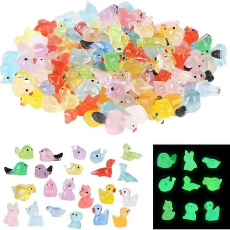Set mit 200 Mini-Tierfiguren aus phosphoreszierendem Kunstharz (Enten, Vögel, Welpen, Ferkel)