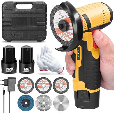 Mini Angle Grinder, 12V Cordless Discer, 19500RPM Discater with Battery, Mini Angle Grinder for Cutting, Polishing and Sanding (1/4)