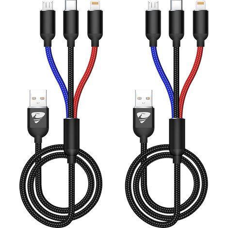 Câble de données à charge rapide 3 en 1 compatible Android et Apple (2 pièces) (1/3)