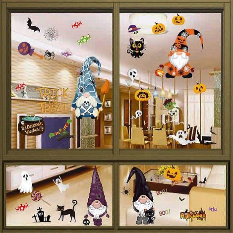 Pegatinas adhesivas de Halloween para ventanas, ideales para decorar cristales y fiestas. (1/4)