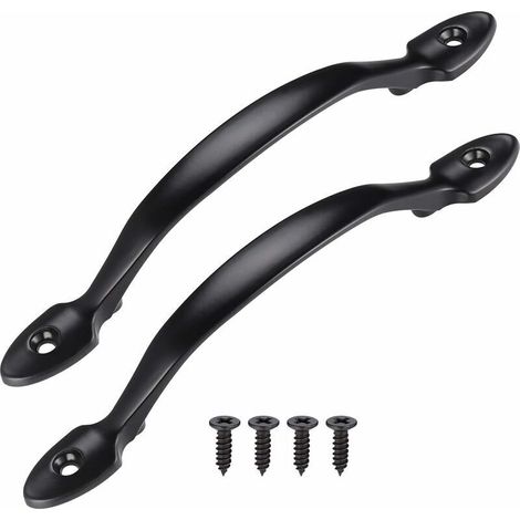 2Pcs Poignée de Traction de Porte Noir avec Vis, Poignee de Porte Interieur en Acier Inox, Poignée de Porte d’Armoire, Poignée de Hangar, Poignee de Porte de Garage, Porte de Jardin en (1/5)