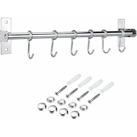 Barra protectora contra salpicaduras de cocina de acero inoxidable con 6 ganchos extraíbles para colgar utensilios de cocina: cuchara de sopa, cacerola, etc. (1/5)