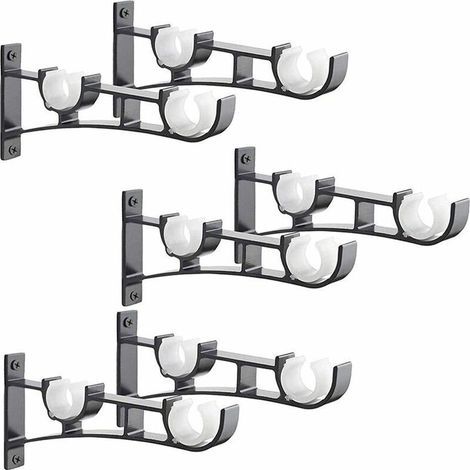 6pièces tringle à rideau en métal robuste, support de tringle à rideau, double support de tringle à rideau, support de tringle à rideau en aluminium, support de tringle à rideau noir - RWAccessoires r (1/5)