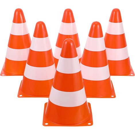 Lot de 6 Cônes de Signalisation Empilables en PE Orange Vif 133x133x230 Mm avec Bandes Réfléchissantes, Cônes de Sécurité Polyvalents pour Chantier, Stationnement et Entraînement (1/5)