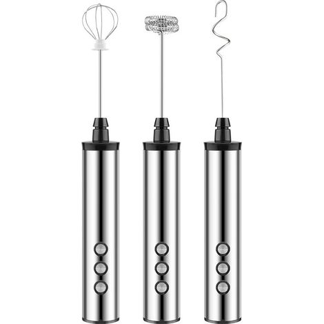Mousseur à lait rechargeable 1200 mAh, appareil électrique avec 3 têtes de mélange et 3 vitesses, fonctionnement silencieux, sans fil, idéal pour le jus d'œuf, le thé au lait, la mousse de lait et le  (1/5)