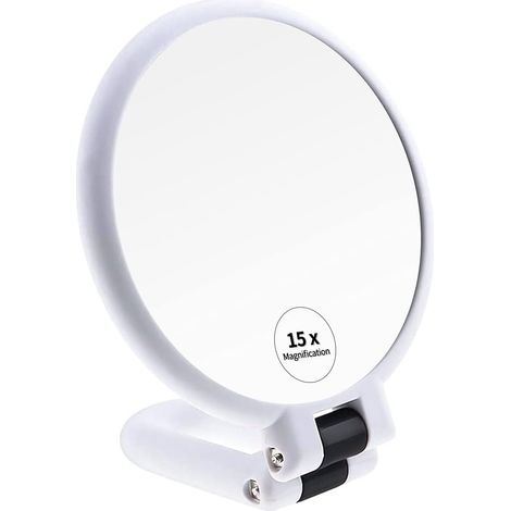 Miroir de poche grossissant x15, miroir de maquillage double face sur pied, format compact et portable, idéal pour les femmes, 23,6 cm (L) x 4,8 cm (l). (1/5)
