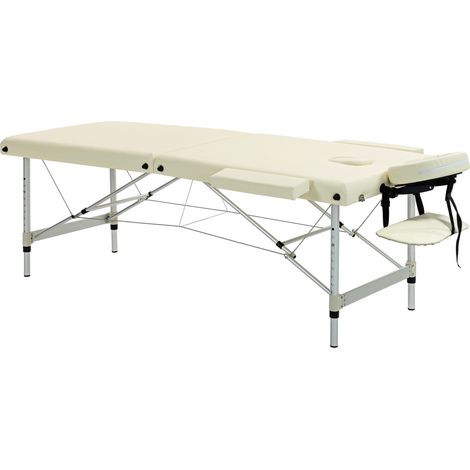 Table de massage pliable portable + housse de transport charge max. 225 Kg hauteur réglable 210 x 90 cm crème