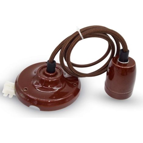 Portalámparas de porcelana V-TAC E27 (máx. 60 W), color marrón y cable tipo cuerda (1/5)