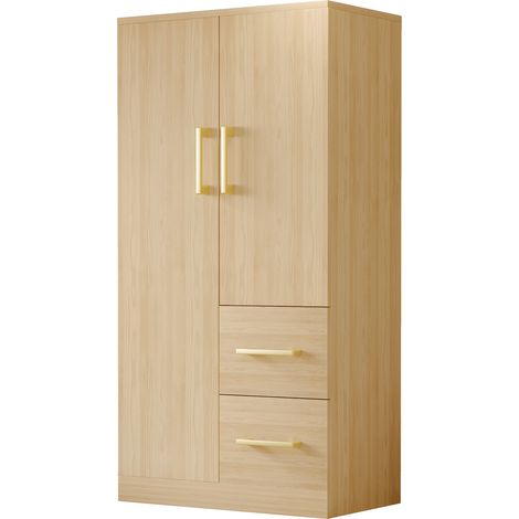 Armoire enfant 70 x 40 x 135 cm avec portes doubles, tiroirs et espaces de rangement, bois couleur naturelle (1/5)