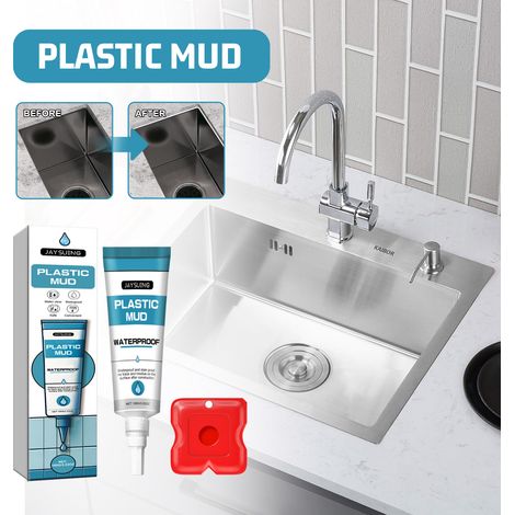 Kunststoff-Stahl-Dichtungsmasse und Fugenmasse für Toiletten, Reparaturmittel für Fugen zwischen Badezimmer-, WC-Wand- und Bodenfliesen – 100 g + Spachtel -- BIEMMEDUE (1/5)