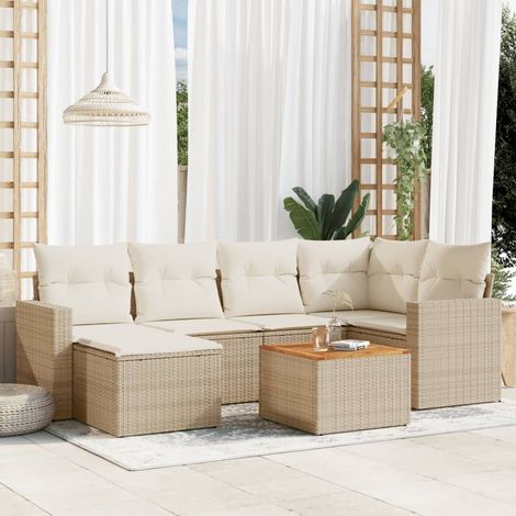Set sofás de jardín 7 piezas y cojines ratán sintético beige vidaXL (1/5)