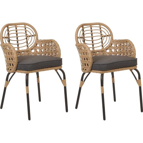 Conjunto de 2 sillas de ratán beige gris grafito respaldo trenzado Pratello