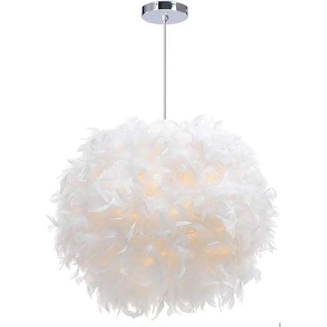 Suspension Luminaire Moderne en Plume Blanc,30cm Lustre Plume E27 Éclairage de Plafond Moderne Lampe Suspension Luminaire (1/5)