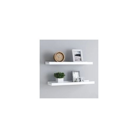 Set di 2 mensole a muro, mensola moderna con bordo rialzato per cornici, bianca, 60x9x3 cm, MDF - DH96035-Crezuo