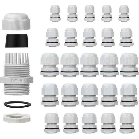 Lot de 25 presse-étoupes étanchesRéglablesPG7 PG9 PG11 PG13.5 PG16Connecteurs de cableécrous de remplissageJoints en plastique avec rondelleBlancLAOA