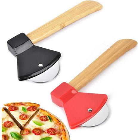 Roulette à Pizza en Acier Inoxydable,2 Pièces Découpe Pizza Professionnel Inox Multifonction Hache Couteau à Pizza avec Poignée Antidérapante pour Pizza Gaufres Crêpes (1/4)
