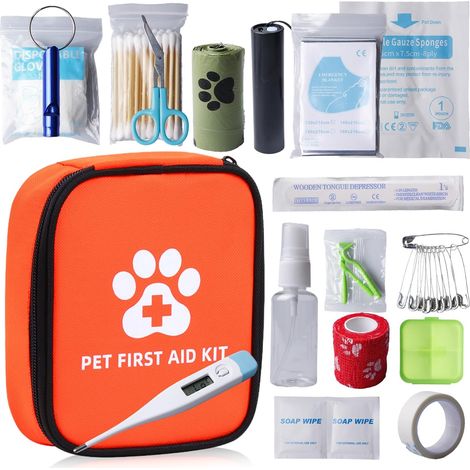Kit de premiers secours pour chien et chat, 118 pièces, pharmacie de voyage pour chien et chat, kit de premiers secours pour chiens, chats, petits animaux (1/5)