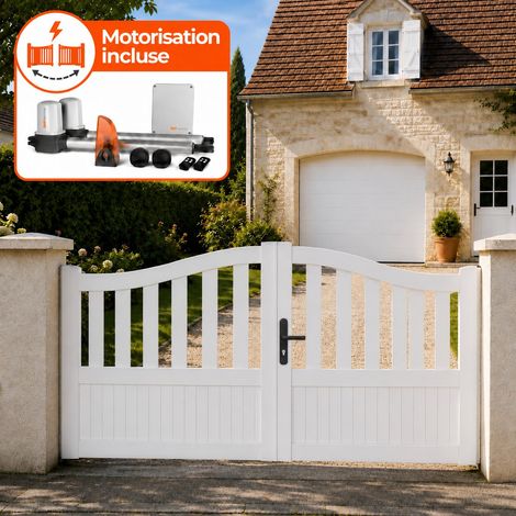 Portail battant électrique PVC blanc avec moteur Sentinel H 146 x L 300 BREST GALBÉ (1/5)