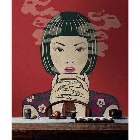 Papier peint panoramique japonais tendance Tapisserie panoramique idéale pour cuisine Papier peint panoramique à motif femme (1/3)