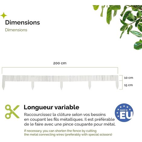 Bordure Jardin Bois 10x200cm Rouleau Blanc GD-0149