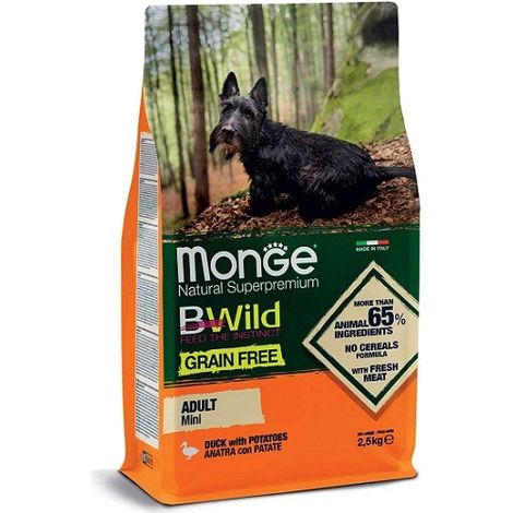 Monge Dog Bwild Grain Free Mini Adult Anatra e Patate - Monge Dog Bwild Grain Free Mini Adult Anatra e Patate - Sacco Da 2,5 Kg (1/3)