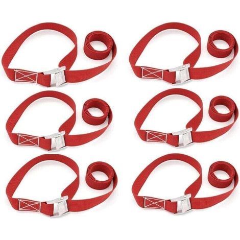 6 Pièces Sangle d'Arrimage, Sangles de Fixation Réglables Cliquet, Sangle Porte Velo attelage Set de Sangles Fixes avec Sac de Transport, pour Moto, Voiture, Remorque, Bagages, Cargais(100cm,Rou (1/4)