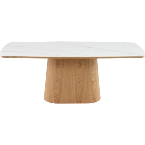 Table à manger 8 personnes effet marbre et bois - Bois clair - RENO