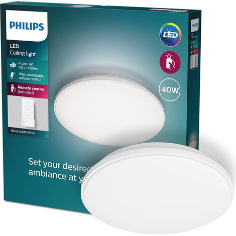 Philips - Plafonnier LED, diamètre 48 cm, 40 W, intensité variable, avec télécommande, blanc 929003317001 (1/10)