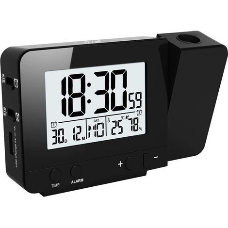 Horloges à Projection, Réveil électronique Projection Murale avec Double Alarme, 12/24 Heures, Date, Humidité de l'écran Température Intérieure (Noir)-Fei Yu (1/3)
