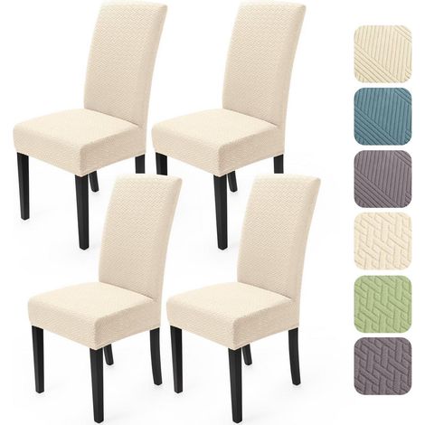 Stuhlhussen 4er Set Jacquard Stretchbezug für Esszimmerstühle, Cremeweiß (1/5)