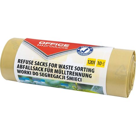 Sacs poubelle 120L pour recyclage, plastique résistant à la déchirure (LDPE), couleur: jaune, lot de 10 (1/5)