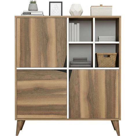 Dmora - Kommode Wazn, Wohnzimmerbuffet, Wohnzimmer-Sideboard, Moderne Küchen-Speisekammer, 100x30h115 cm, Walnuss und Weiß, mit verstärkter Verpackung