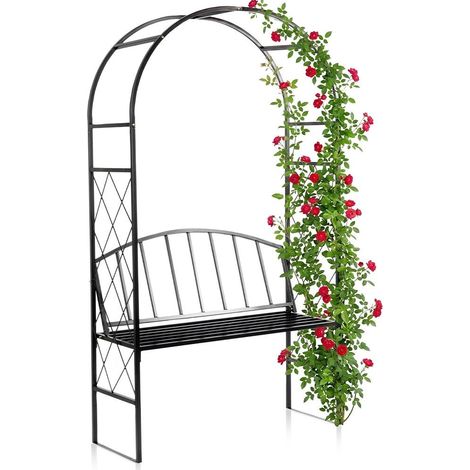 Black metal garden pergola with bench 115x50x210 cm 235493088 (1/5)