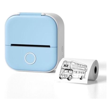 Mini imprimante thermique portable,imprimante d'autocollants sans encre Bluetooth sans fil et papier d'impression - Tout bleu