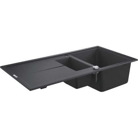 Kompositspüle K400 100x50 cm – Granit schwarz – GROHE Whisper Isolierung – GROHE QuickFix Montage – Automatisches Ablaufset (1/4)