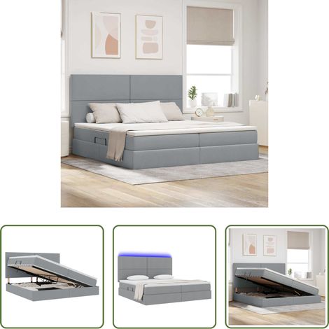 LED-Bett - Bett mit Stauraum und LED Hellgrau 200 x 200 cm Polyester (1/5)