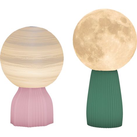 Juego de lámparas de mesa Planet Optics – Tres colores, USB, plástico blanco, diseño futurista para escritorios y habitaciones infantiles