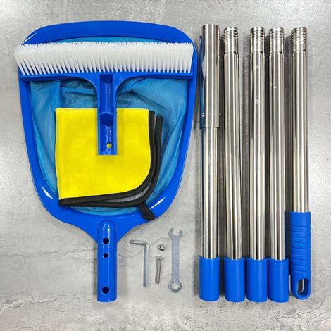 Kit de nettoyage pour piscine 5 pièces (215 cm) – Brosse, épuisette à feuilles, raclette et brosses anti-taches pour piscines hors sol et enterrées (1/5)