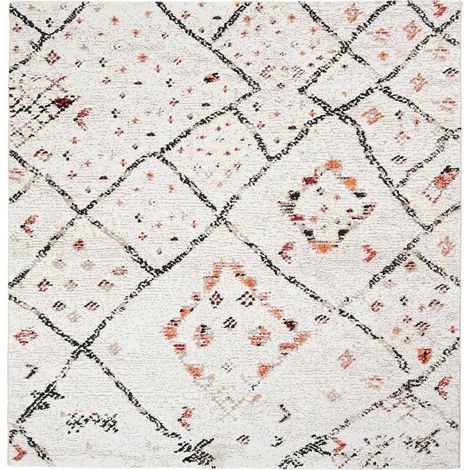 Tapis berbère carré 160x160 cm tissé crème – Motif berbère – Anti-acarien – Hydrofuge – Résistant aux UV – Jadorel