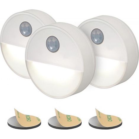 Veilleuse avec détecteur de mouvement, lot de 3, veilleuses LED à piles, éclairage avec détecteur de mouvement, idéale pour placard, salle de bain, veilleuse écoénergétique pour adultes (1/5)