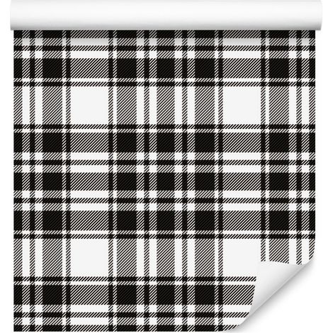 Papel pintado de cuadros escoceses blancos para salón y dormitorio, 50x1000 cm. (1/5)