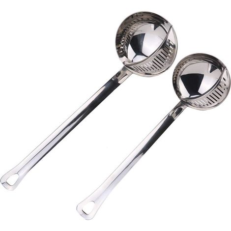 Ustensile de cuisine multifonction en acier inoxydable (lot de 2) : louche et écumoire pour fondue et soupe (1/5)