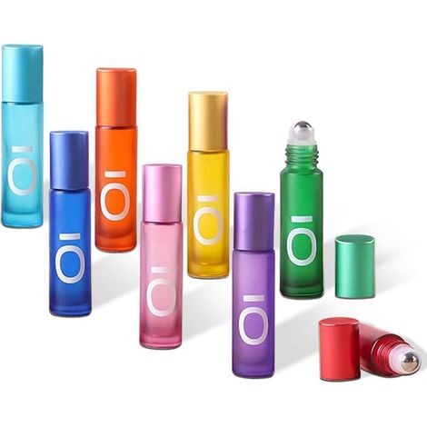 Glas-Rollflasche – 10 ml – Für ätherische Öle und Parfums – Rollverschluss – Dunkel, um vor Licht zu schützen – 8er-Pack (1/5)