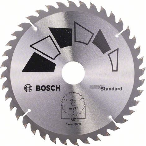 Bosch 1x Lame de Scie Circulaire Standard (pour Bois, O 190 x 2.2/1.5 x 30/24 mm, 40 Dents, ATB, avec 1x Bague de Reduction 24 mm, Accessoire Scie Circulaire)