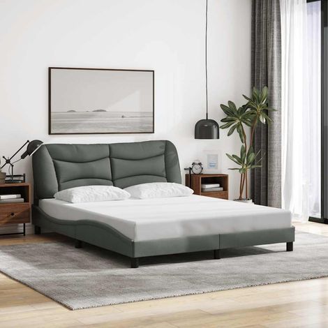Cadre de lit avec tête de lit 160 x 200 cm gris foncé en tissu, sans matelas - PANGIVO (1/5)