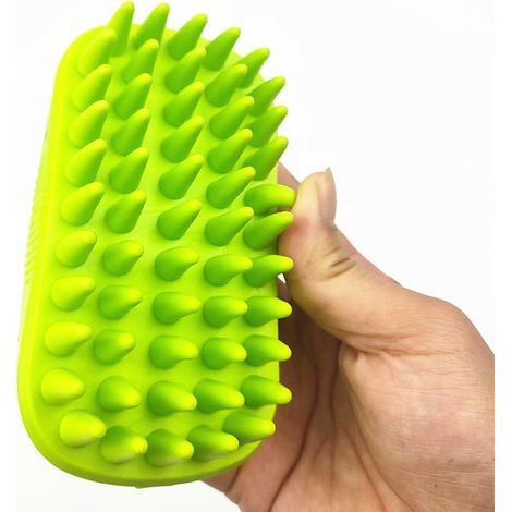 Cepillo de silicona para champú de mascotas, cepillo de baño de silicona para perros y gatos (verde) (1/4)