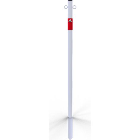Schake Absperrpfosten aus Stahlrohr verzinkt Ø42x2,5mm weiß mit rot reflektierenden Leuchtstreifen und Kunststoffkappe 900mm Überflur zum Einschlagen mit 2 Ösen