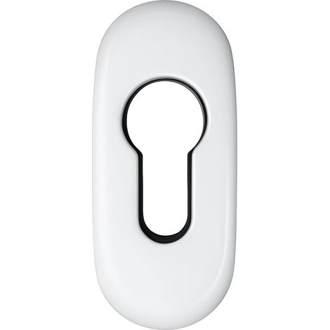 Rosace de Serrure Ovale - 1 Pièce - Zamak et Nylon Blanc - Cache-Cylindre Profil Européen - Portes Intérieures et Extérieures - Finition Blanche (1/5)