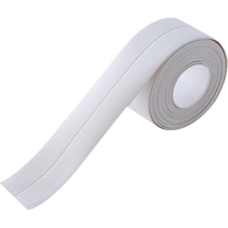 Bande de calfeutrage unie de 3,2 m, résistante à l'humidité, avec une bonne adhérence, en PVC auto-adhésif, pour salle de bain, blanche. (1/3)